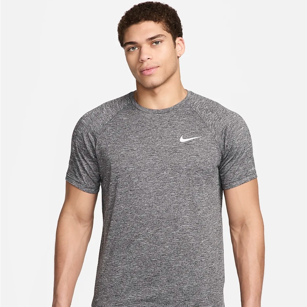 NIKE SWIM MEN T SHIRT DRI FIT Heathered Short Sleeve GREY UPF 40+